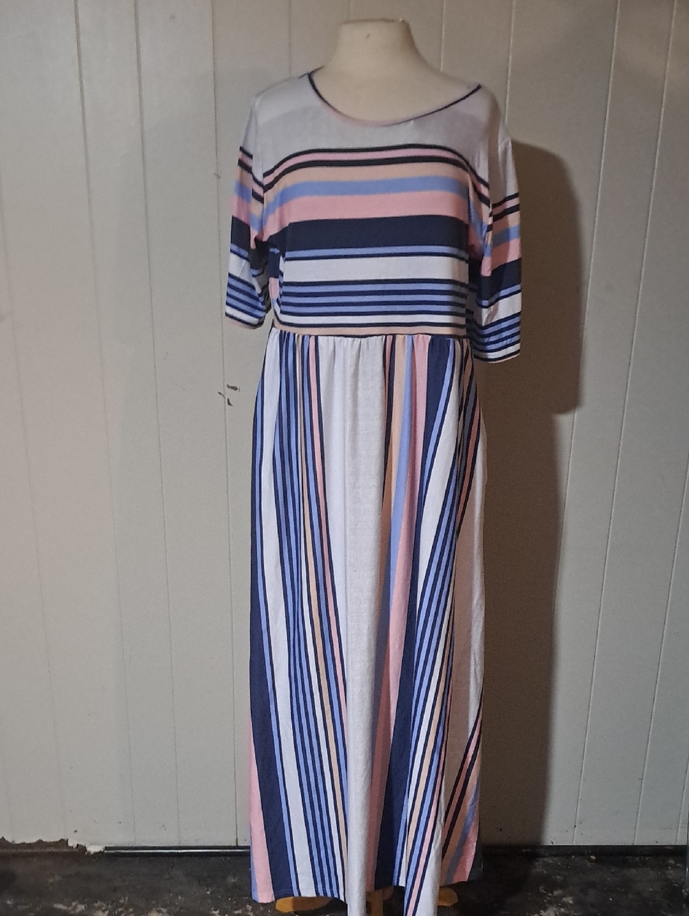 Striped Maxi Dress in Navy, Pink & White by